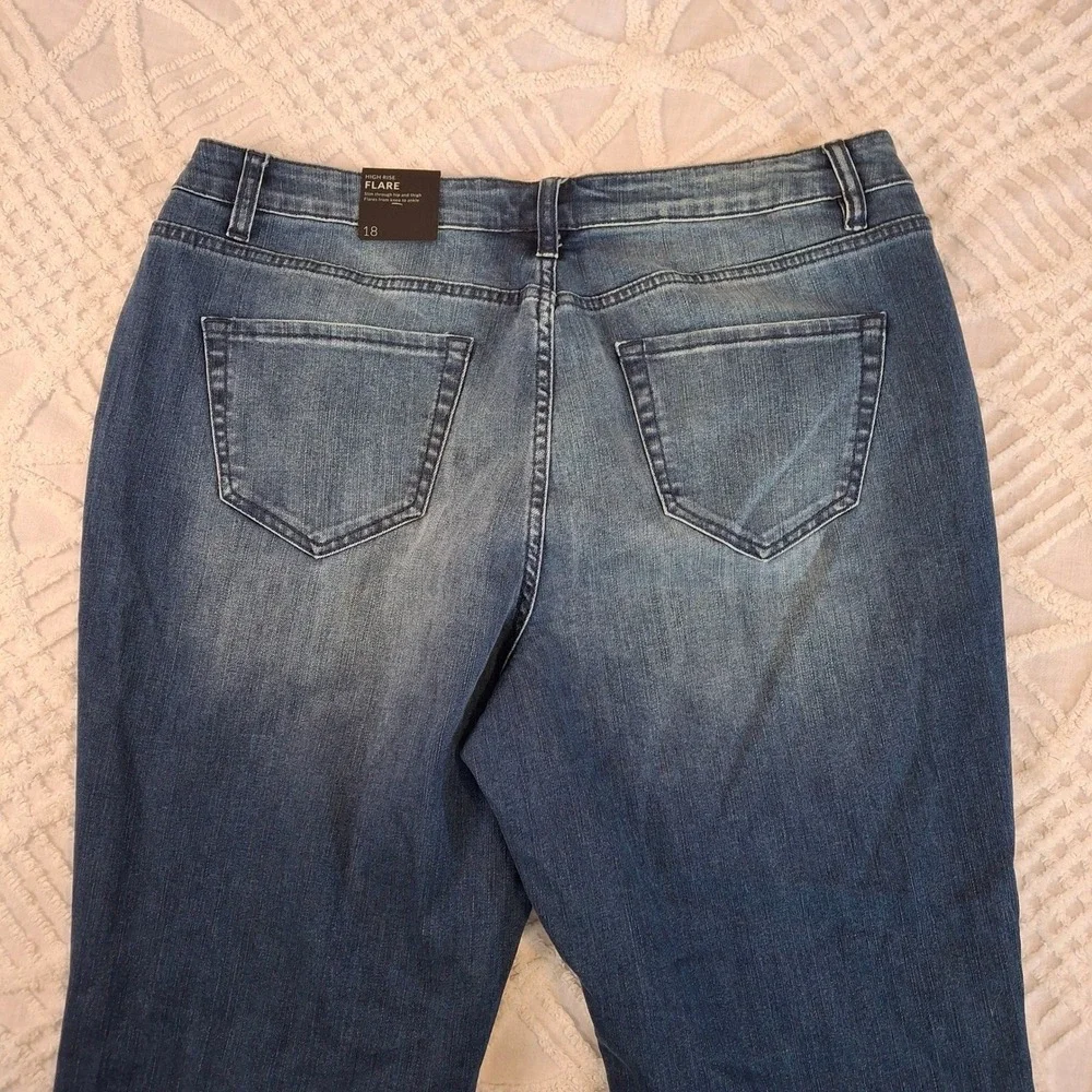 Lane Bryant High Rise Flare Jeans Womens 18 Blue Exposed Button Fly Raw‎ Hem NWT